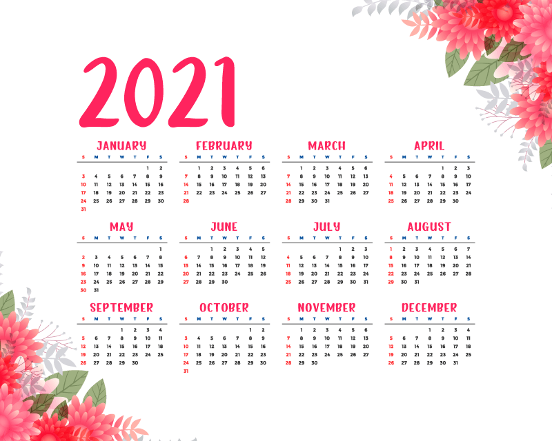 漂亮花卉设计2021年日历矢量素材