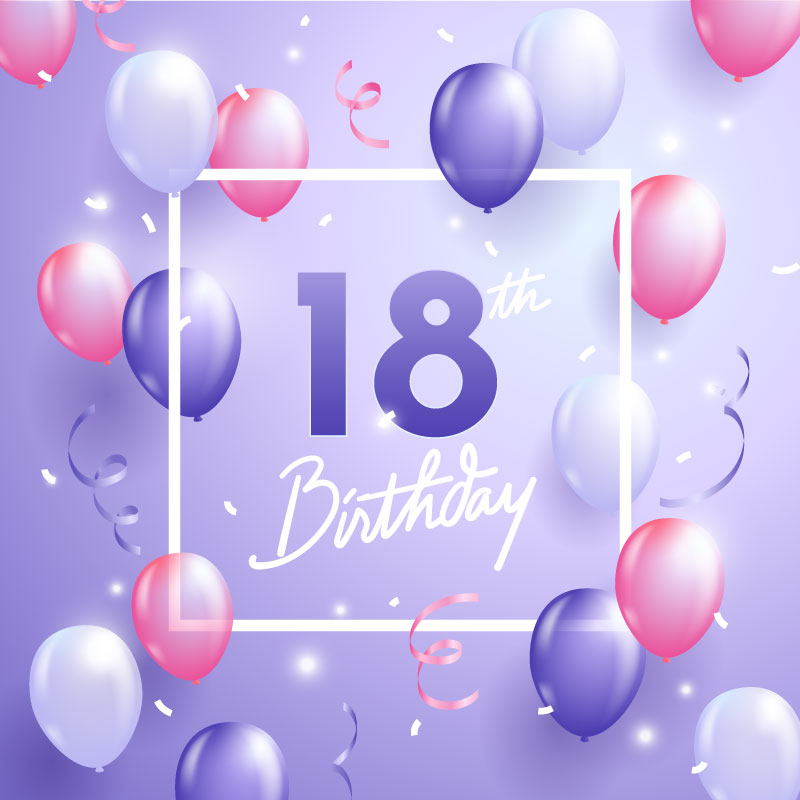 多彩气球18岁生日快乐矢量素材(AI/EPS)