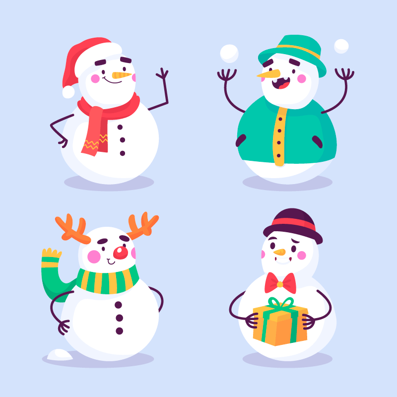 四个不同装扮的雪人矢量素材(AI/EPS/免扣PNG)