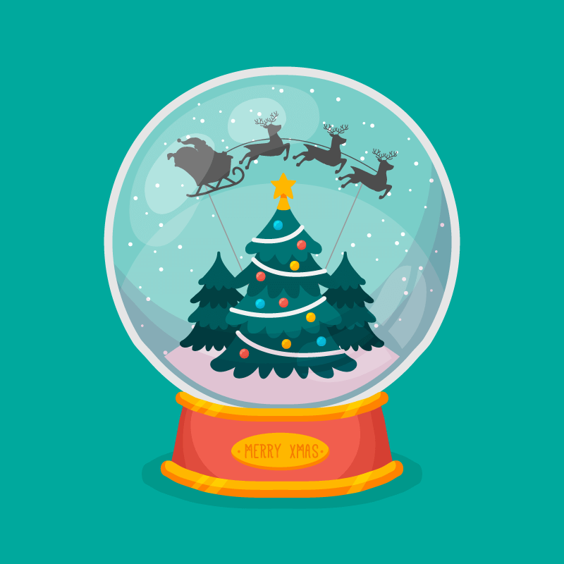 圣诞老人驾着麋鹿的水晶球矢量素材(AI/EPS/免扣PNG)