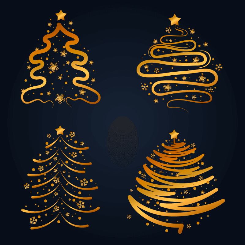 4棵抽象的金色圣诞树矢量素材(AI/EPS/免扣PNG)