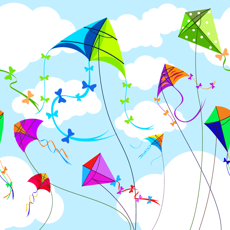 天空中飘着的多彩风筝矢量素材(EPS)