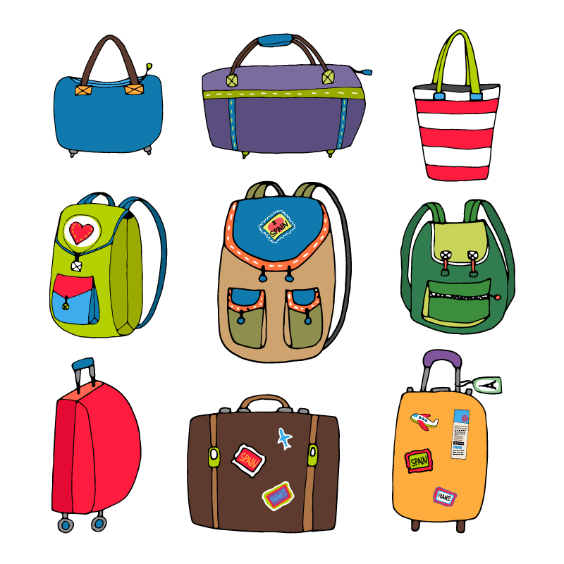 各种各样的行李箱背包手提包矢量素材(EPS/免扣PNG)