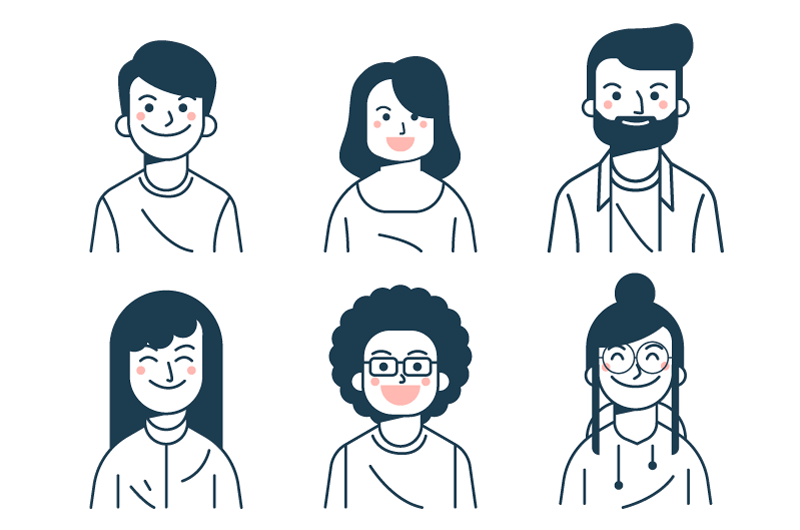 六个微笑的人物头像矢量素材(AI/EPS/免扣PNG)