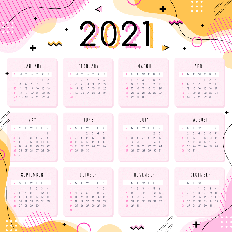粉色抽象设计的2021年日历矢量素材(AI/EPS)