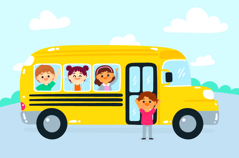 黄色校车和孩子们矢量素材(AI/EPS)