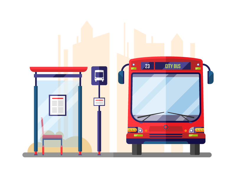 城市公交和公交站台矢量素材(EPS/AI/免扣PNG)